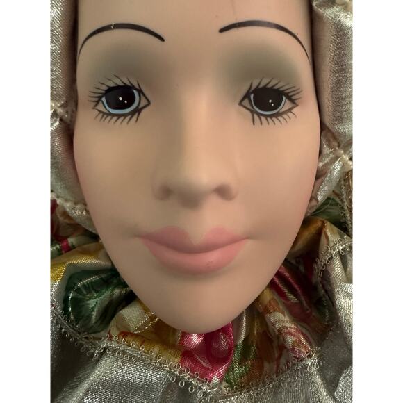 Vintage Harlequin Porcelain Doll Head w/Fabric Collar & Headp - Picture 3 of 7